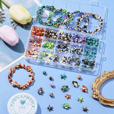 DIY Ocean Theme Synthetic Turquoise Beaded Stretch Bracelet Making Kit DIY-FS0005-56-1