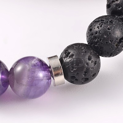 Natural Lava Rock Beaded Stretch Bracelets BJEW-JB02184-04-1
