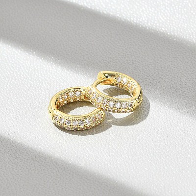 Brass Micro Pave Clear Cubic Zirconia Hoop Earrings LS-EJEW-D311-101G-1