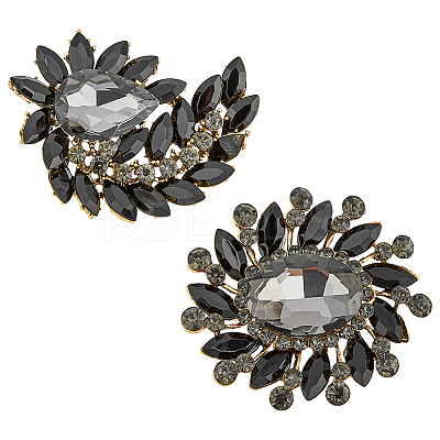 2Pcs 2 Style Rhinestone Flower & Wing Brooch Pin JEWB-HY0001-09A-1