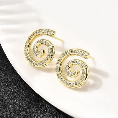 Vortex Spiral Brass Micro Pave Clear Cubic Zirconia Stud Earrings EJEW-L305-05G-02-1