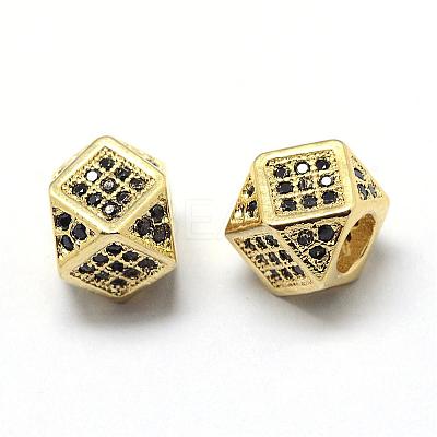 Rack Plating Brass Cubic Zirconia Beads ZIRC-S029-01G-1