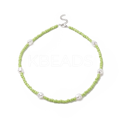 Plastic Pearl & Glass Seed Beaded Necklace for Women NJEW-JN04244-1