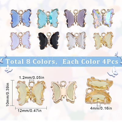 32Pcs 8 Colors Brass with Glass Charms KK-SC0003-58-1