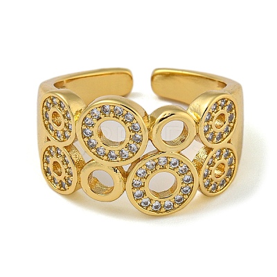 Round Brass Micro Pave Cubic Zirconia Wide Open Cuff Rings for Women RJEW-Z050-20G-1