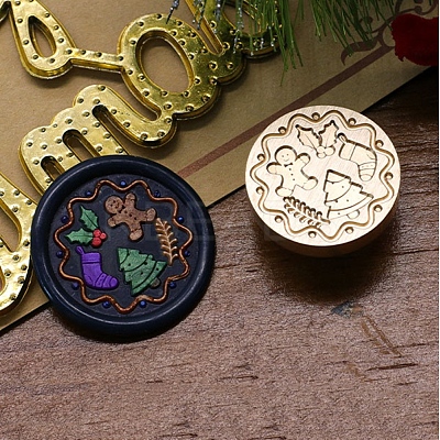 Christmas Series Wax Seal Brass Stamp Head AJEW-M037-01G-08-1