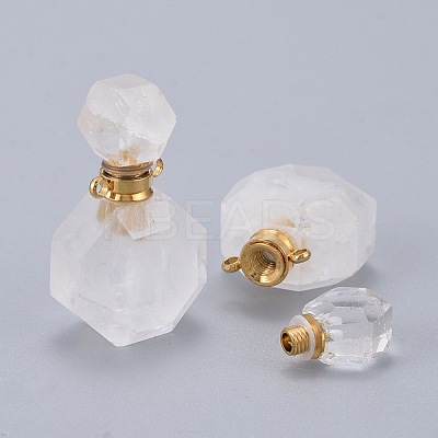 Faceted Natural Quartz Crystal Openable Perfume Bottle Pendants G-I287-06G-A-1