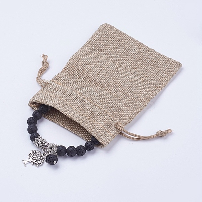Natural Lava Rock Stretch Charm Bracelets BJEW-JB03478-01-1
