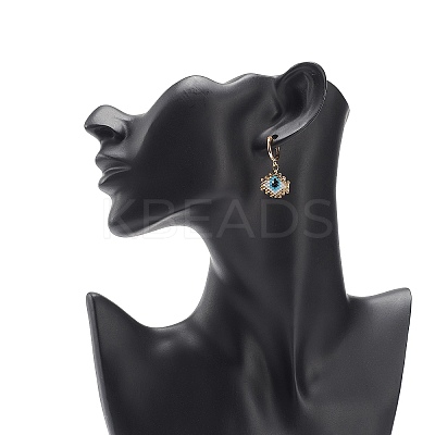 Japanese Seed Braided Rhombus with Evil Eye Dangle Hoop Earrings EJEW-MZ00002-02-1