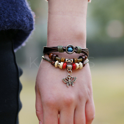 Rope & Cowhide Leather Braided Multi-strand Bracelets BUER-PW0001-036-1