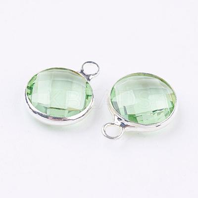 Silver Color Plated Brass Glass Flat Round Charms GLAA-M003-A-06S-1