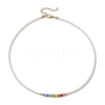 3mm Round Chakra Gemstone & Shell Pearl Beaded Necklaces for Women NJEW-JN05190-1
