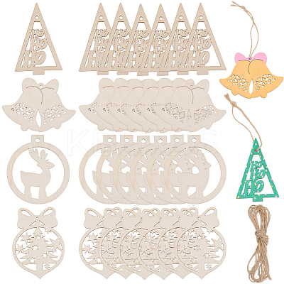 4 Sets 4 Styles Christmas Unfinished Wood Pendant Decorations WOOD-SC0001-87-1