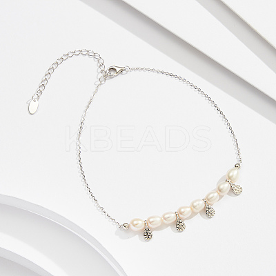 925 Sterling Silver with Natural Freshwater Pearls Anklet AJEW-Z029-03P-1