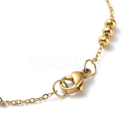 304 Stainless Steel Round Beaded Link Chain Bracelets for Women LS-BJEW-D033-01G-1