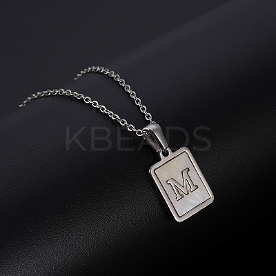 Rectangle Stainless Steel Pave Natural White Shell Pendant Necklaces FS-WG3D812-13-1