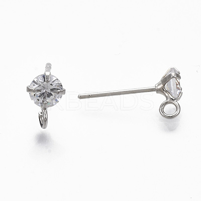 Brass Micro Clear Cubic Zirconia Stud Earring Findings KK-R132-066P-NF-1