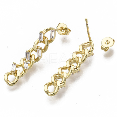 Brass Micro Pave Clear Cubic Zirconia Dangle Stud Earrings X-EJEW-N011-12G-NF-1