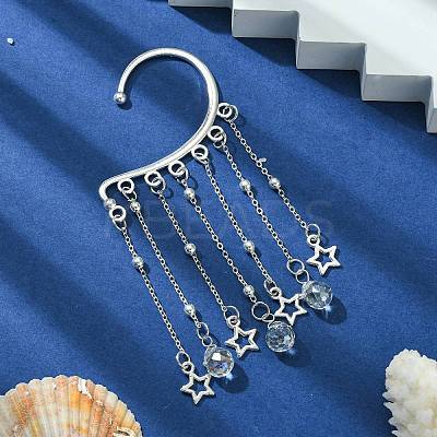 Brass Star & Glass Teardrop Tassel Earrings EJEW-JE05517-1