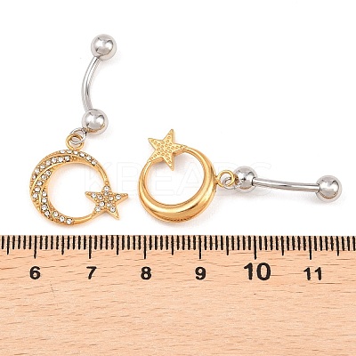 316 Stainless Steel Crystal Rhinestone Curved Barbell Dangle Belly Rings AJEW-C044-04-1
