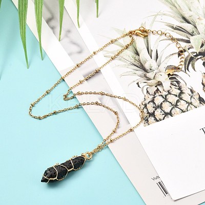 Double Pointed Natural Lava Rock Pendant Necklace NJEW-JN03720-04-1