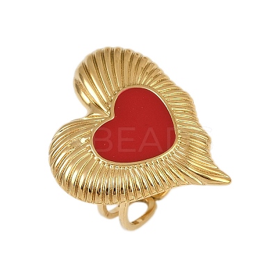 Heart 304 Stainless Steel Enamel Finger Rings for Women RJEW-G355-09G-02-1