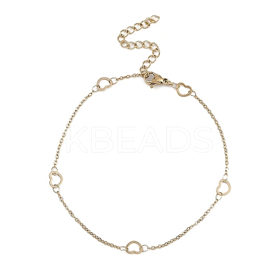 304 Stainless Steel Heart Link Chains Anklets AJEW-A057-09A-G-1