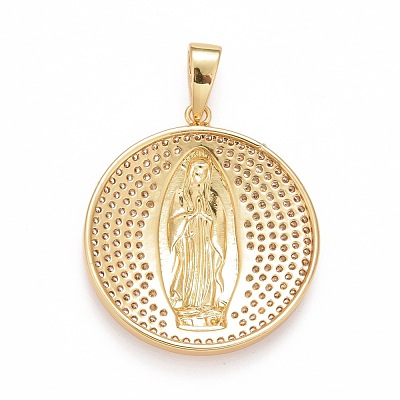 Rack Plating Brass Micro Pave Clear Cubic Zirconia Pendants KK-M229-01G-1