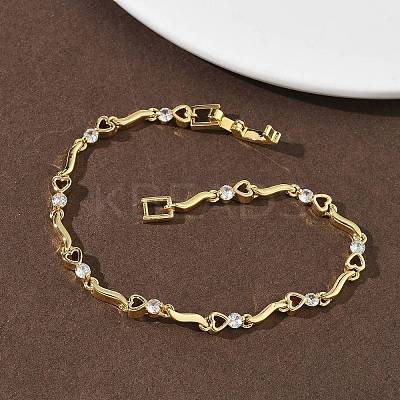 Brass Micro Pave Clear Cubic Zirconia Heart & Twist Link Chain Bracelets for Women BJEW-G764-06G-1