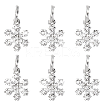 6Pcs 925 Sterling Silver Micro Pave Clear Cubic Zirconia Snowflake Charms PALLOY-WR00007-1