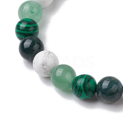 8.5mm Round Natural Moss Agate & Howlite & Natural Green Aventurine & Synthetic Malachite Bead Stretch Bracelets for Women BJEW-JB10944-04-1