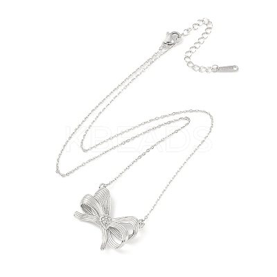 304 Stainless Steel Crystal Rhinestone Cable Chain Bowknot Pendant Necklaces for Women NJEW-C055-08P-1