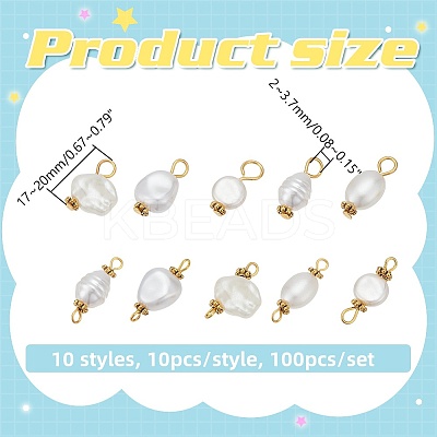100Pcs 10 Styles ABS Plastic Imitation Pearl Pendants and Connector Charms Findings Kits PALLOY-WR00021-1