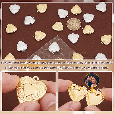 20Pcs 2 Colors Valentine's Day Brass Locket Pendant KK-GA0001-58-1