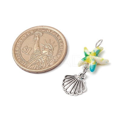 Starfish/Sea Stars Dyed Synthetic Turquoise & Alloy Shell Shape Pendants PALLOY-JF03957-02-1