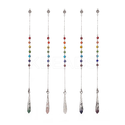 Mixed Natural Gemstone Pointed Drowsing Pendulums PALLOY-JF01991-1