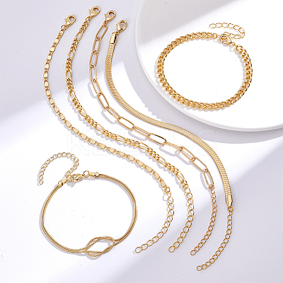 6Pcs 6 Styles Brass Chain Bracelets for Women BJEW-PH0004-50-1