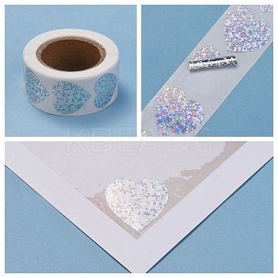 Heart Shaped Laser Stickers Roll X-DIY-K027-G01-1