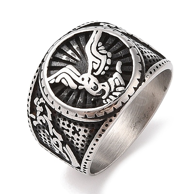 Viking 304 Stainless Steel Odin Raven Finger Rings RJEW-U005-11AS-1