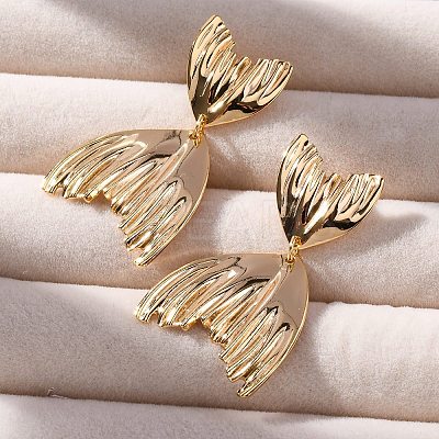 Brass Fishtail Stud Earrings EJEW-R014-08G-1