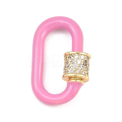 Oval Brass Micro Pave Clear Cubic Zirconia Screw Carabiner Clasps KK-B167-01A-02G-1