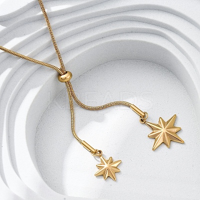 304 Stainless Steel Star Lariat Slider Necklaces NJEW-R026-14G-1
