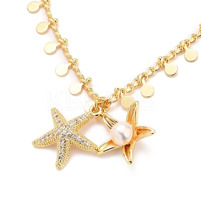 Brass Micro Pave Clear Cubic Zirconia Starfish Pendant Necklaces NJEW-JN03150-01-1