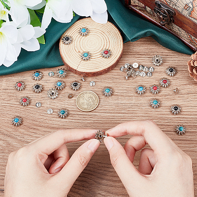 24 Sets 4 Colors Zinc Alloy Decorative Rivets BUTT-WR0001-02-1