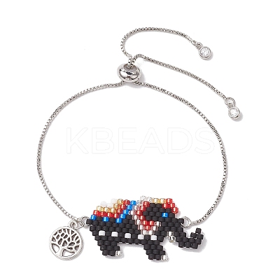 Elephant Glass Seed Beads Link Bracelets BJEW-MZ00067-01-1