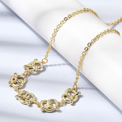 Brass Micro Pave Clear Cubic Zirconia Knot Pendant Necklaces NJEW-B157-08G-01-1