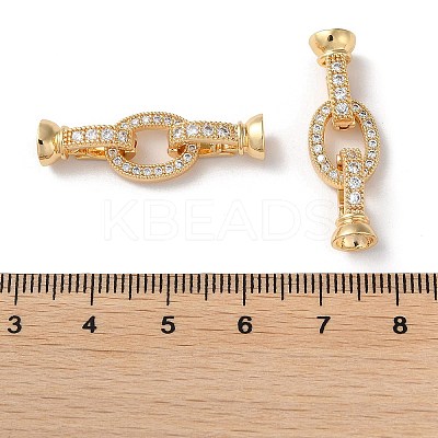 Rack Plating Brass Pave Clear Cubic Zirconia Fold Over Clasps KK-M264-14G-1