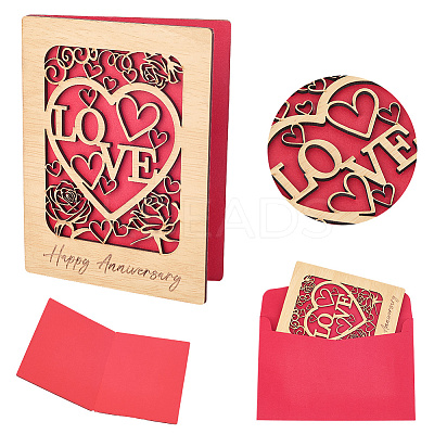 Valentine's Day Wooden Greeting Cards DIY-CP0011-91B-1