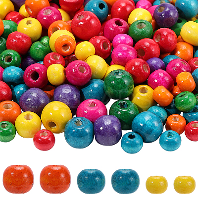 800pcs 3 Styles Dyed Natural Wood Beads WOOD-PA0001-23-1