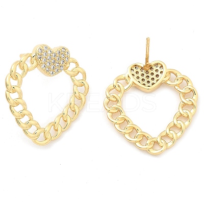 Rack Plating Brass Micro Pave Clear Cubic Zirconia Stud Earrings for Women EJEW-C125-18G-1